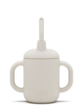 Lalo Silicone Two-Handled Sippy Cup with Straw - Cream